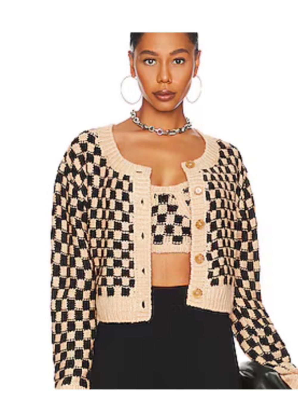 For Love & Lemons checkered crop sweater and bustier set